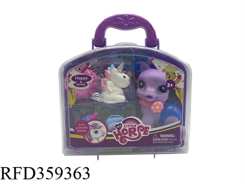 LARGE Q PET HORSE SMALL VINYL UNICORN HAT WITH SCHOOL BAG AND FEEDING BOTTLE