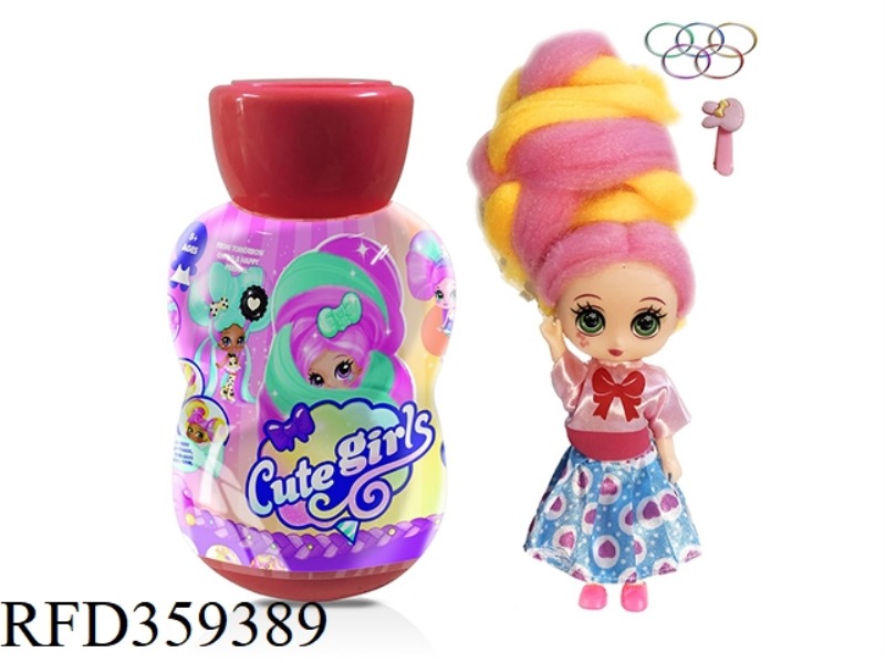 GOURD BOTTLE 5 INCH SOLID BODY COTTON CANDY HAIR TYPE DOLL WITH FRAGRANCE SURPRISE HAIRDRESSING BABY