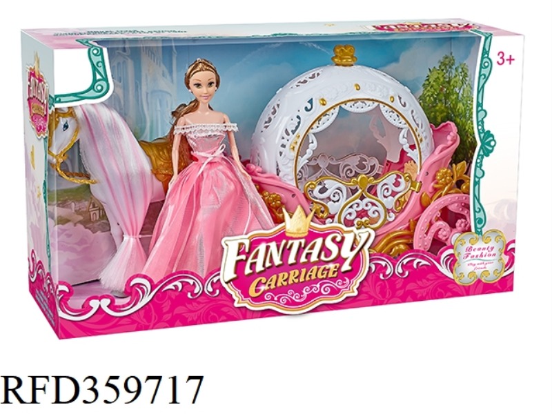 ELECTRIC HORSE + ROUND PUMPKIN CAR +29CM FULL-BODIED DOLL