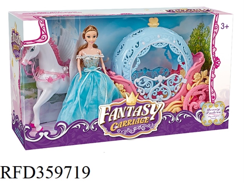 MANUAL FLYING HORSE + ROUND PUMPKIN CAR +29CM FULL-BODY DOLL (WITHOUT ANY ELECTRIC FUNCTION)
