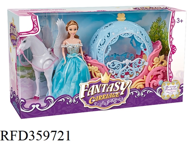 ELECTRIC PEGASUS + ROUND PUMPKIN CAR +29CM FULL-BODIED DOLL