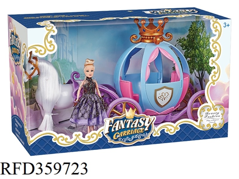 ELECTRIC PONY + MEDIUM PUMPKIN CART + 15.5CM FULL-BODY DOLL