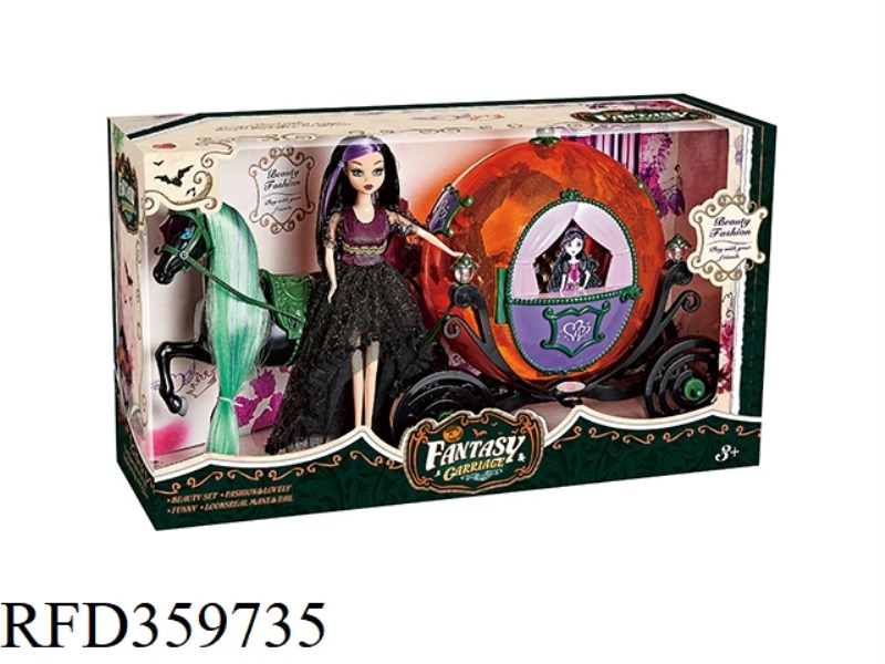 STATIC HORSE + PUMPKIN CARRIAGE +29CM FULL-BODIED DOLL