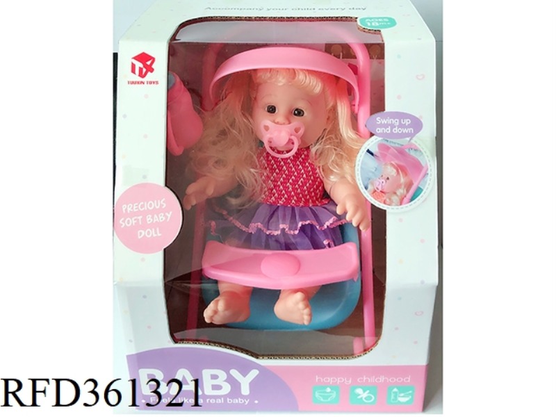 28CM FULLY ENAMELED BABY GIRL WITH CART WITH IC