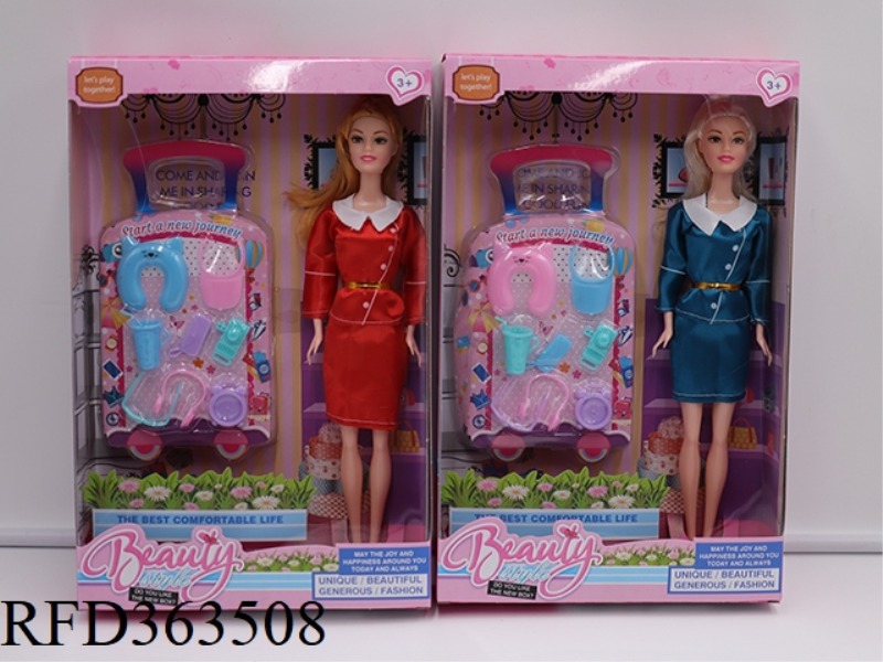 11.5 INCH SOLID FASHION FLIGHT ATTENDANT WITH LUGGAGE ACCESSORIES