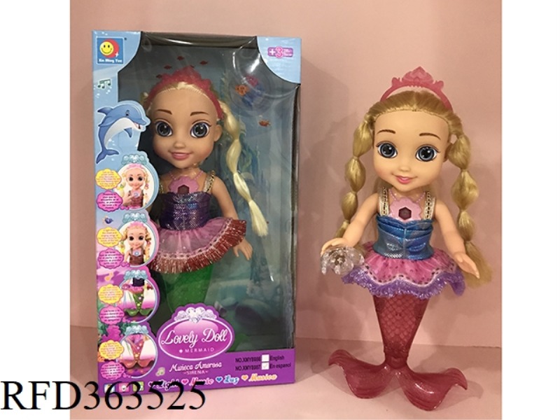 14-INCH MERMAID WITH HAIR, CHEST, HANDS, FISH TAIL WITH LIGHT
MUSIC DOLL (ENGLISH IC)
(WITH 1 CROW