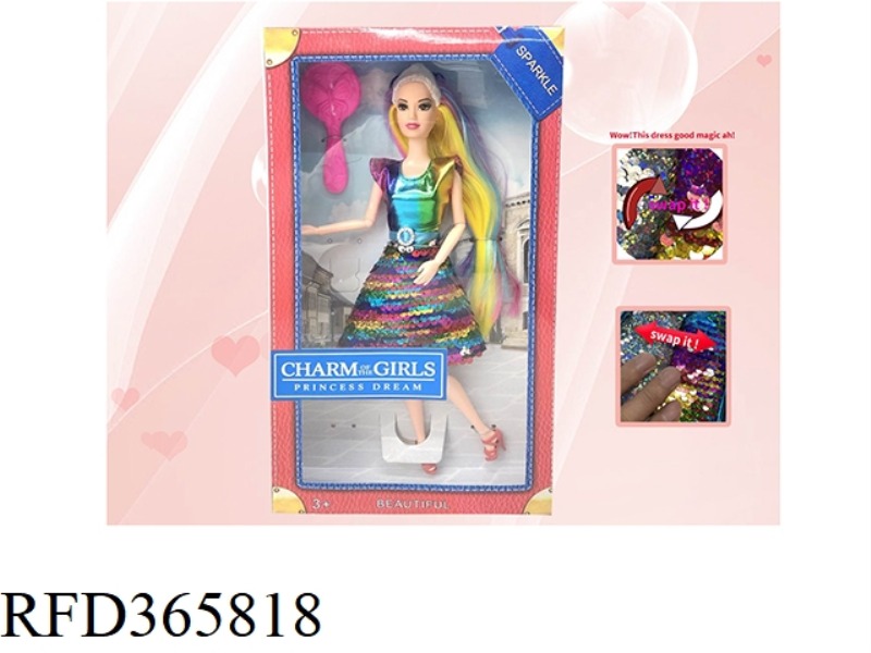 11-INCH SOLID BODY AND 11-JOINT FASHION BARBIE (8 COLORS OF HAIR) (CLOTHES SEQUINS CAN BE FLIPPED)