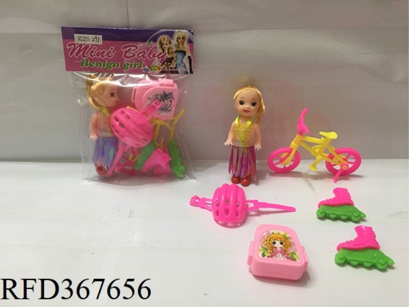 3 INCH SMALL BARBIE WITH 5 PIECE SET