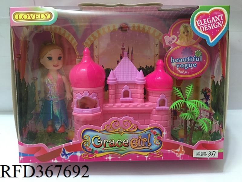 3 INCH SMALL BARBIE WITH CASTLE + TREE
