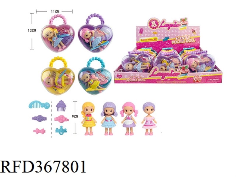 PEACH HEART BAG 3.5 INCH FRAGRANCE PAINTED DOLL (12PCS)