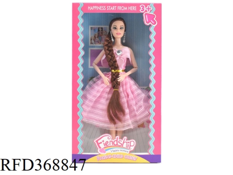11.5 INCH SOLID BODY FASHION LONG BRAID EARRINGS BARBIE WITH PINK DRESS