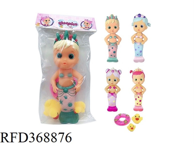 12 INCH VINYL BUBBLE BLOWING MERMAID WITH SWIMMING RING, TWO DUCKS, FOUR MIXED FUNCTIONS, BLOWING BU