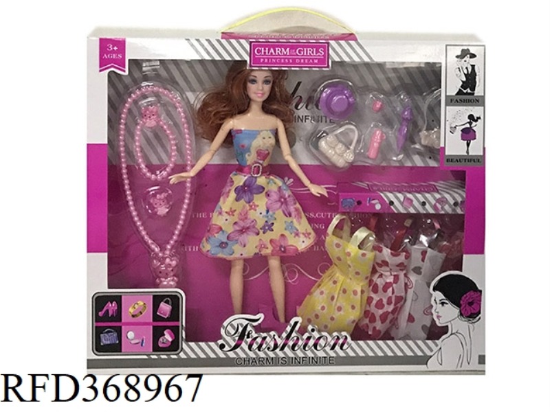 11.5 INCH SOLID BODY BARBIE 9-JOINT FLOWER SKIRT WITH CAT NECKLACE SET WITH BLISTER ACCESSORIES SUSP