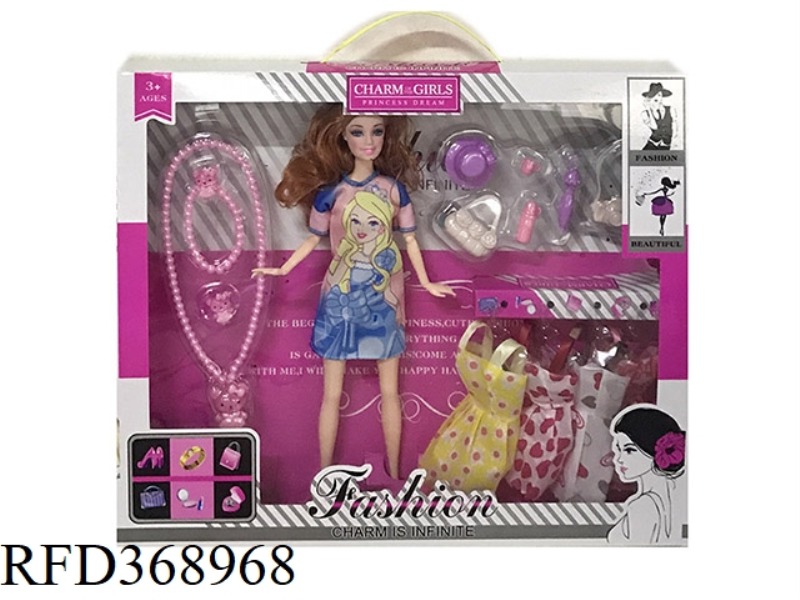 11.5 INCH SOLID BODY BARBIE 9 JOINT SKIRT PRINCESS DRESS WITH CAT NECKLACE SET WITH BLISTER ACCESSOR