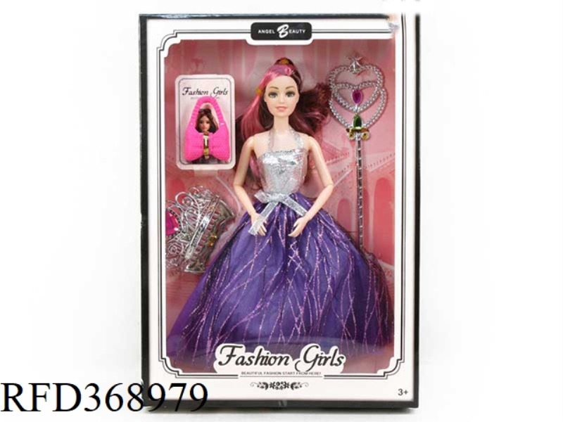 11.5 INCH SOLID BODY BARBIE 9 JOINTS GIFT DRESS WITH CROWN SCEPTER BAG