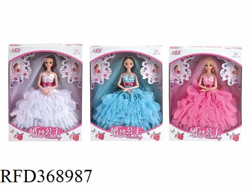 11.5 INCH SOLID BODY WEDDING DRESS PRINCESS BARBIE 9 JOINTS WITH NECKLACE 3 ASSORTED
