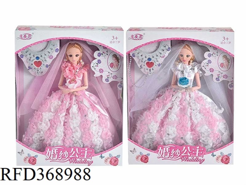 11.5-INCH REAL WEDDING DRESS PRINCESS BARBIE 9 JOINTS WITH JEWELS LARGE NECKLACE AND BOUQUETS OF TWO