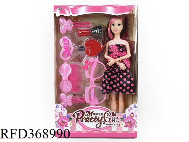 11.5 INCH SOLID BODY BARBIE 9 JOINTS WITH COSMETIC BLISTER A SET OF ENLARGED GLASSES