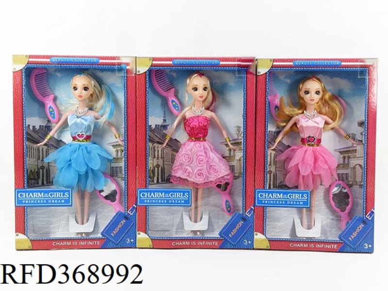 11.5 INCH SOLID LIVING HAND BARBIE WITH NECKLACE, BRACELET, MIRROR AND COMB 3 ASSORTED