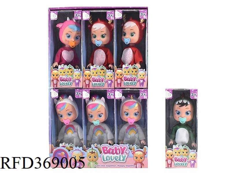 6 INCH SOLID UNICORN THEMED CRYING DOLL WITH PACIFIER 6 ASSORTED 12PCS