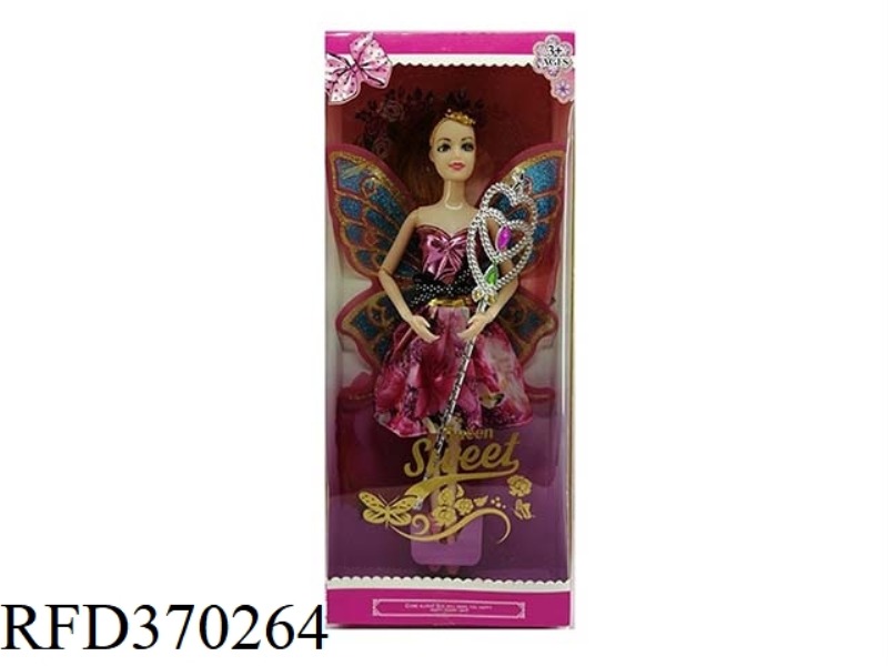 11.5 INCH 11 JOINT SOLID LONG HAIR BUTTERFLY BARBIE WITH MAGIC WAND