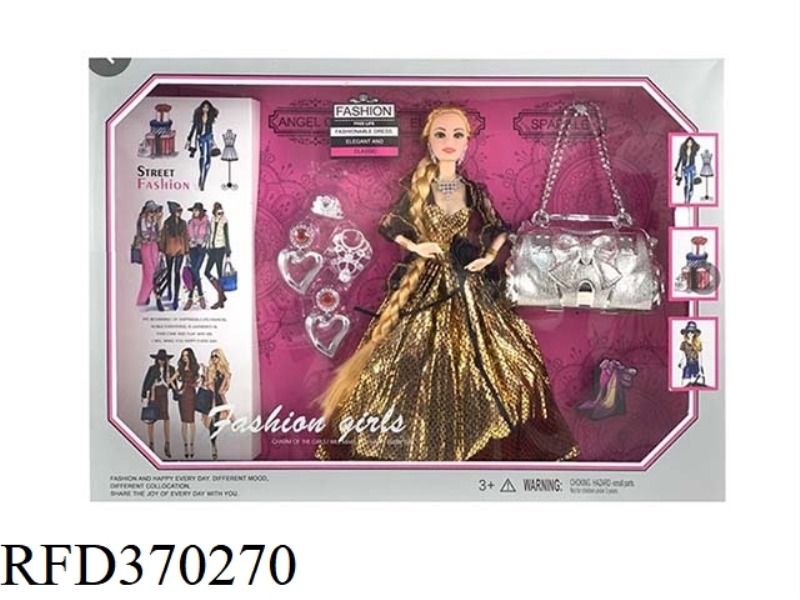11 JOINTS 11.5-INCH SOLID BODY LONG HAIR DRESS FASHION BARBIE WITH COLORFUL BAGS, SHOES ACCESSORIES