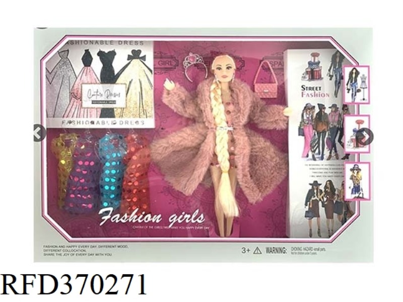 11 JOINTS 11.5-INCH SOLID BODY BIG BRAID LONG HAIR FASHION BARBIE WITH COLORFUL DRESS AND HANDBAG