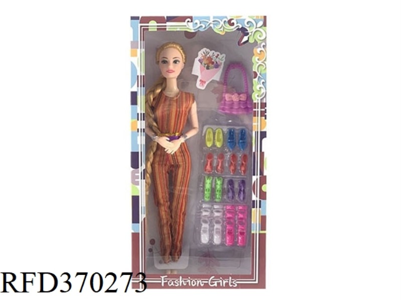 11.5-INCH 9-JOINT SOLID BODY LONG BRAID FASHION BARBIE WITH BLISTER SHOE ACCESSORIES, HANDBAG