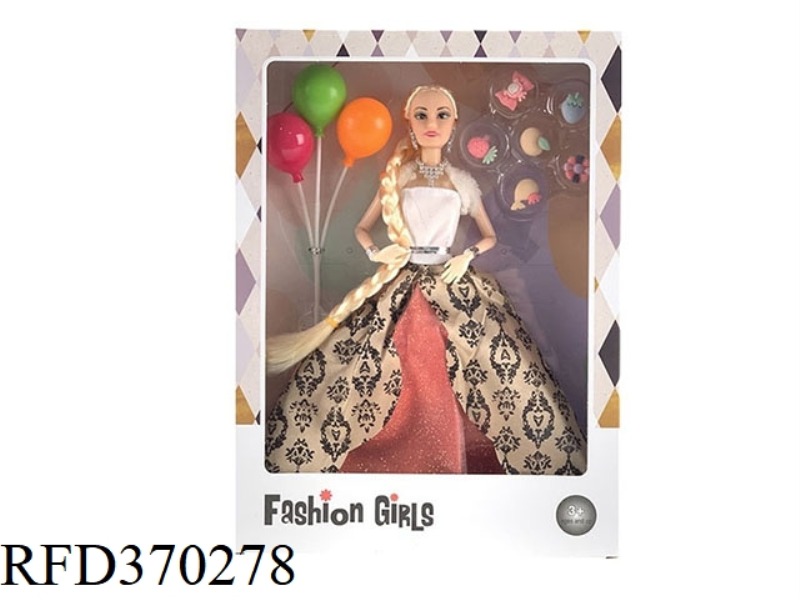 11.5-INCH 9-JOINT REAL WEDDING DRESS WITH BIG BRAID BARBIE WITH BALLOONS AND HAIRPIN ACCESSORIES