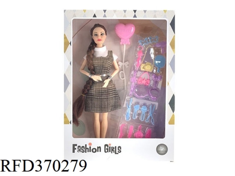 11.5-INCH 9-JOINT REAL WEDDING DRESS WITH BIG BRAID BARBIE WITH BALLOONS, DRESSING AND OTHER BLISTER