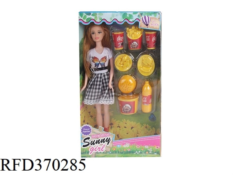 11.5 INCH SOLID FASHION BARBIE WITH FAST FOOD BLISTER ACCESSORIES
