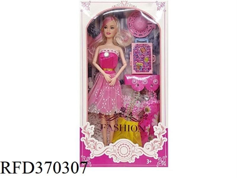 11.5-INCH 9-JOINT SOLID BODY BARBIE WITH FASHION, SUN HAT, TRAVEL BAG