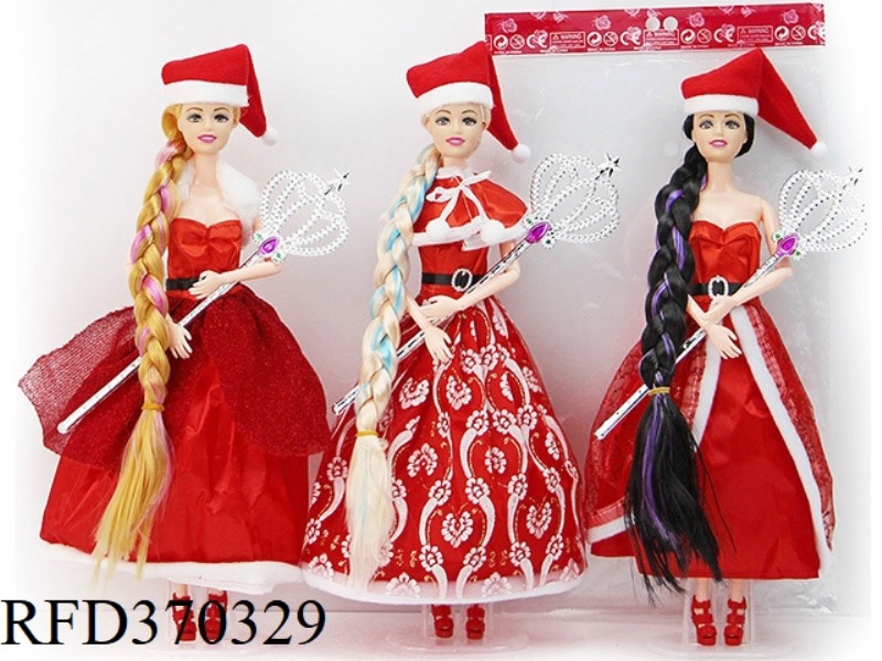 CHRISTMAS 11.5-INCH SOLID BODY LONG HAIR JOINT PRINCESS DRESS BARBIE WITH MAGIC WAND THREE RANDOM MI