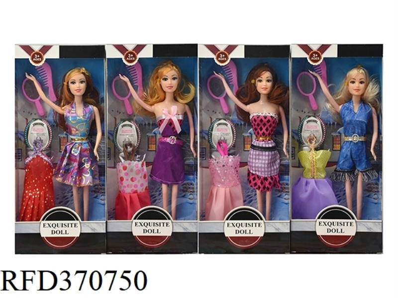 11.5-INCH LIVE HAND BARBIE WITH FASHION DRESS, COMB, MIRROR, BLISTER, 4 ASSORTED
