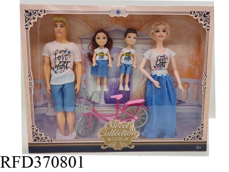 11.5-INCH 9-JOINT FAMILY OF FOUR BARBIES WITH SMALL BIKES FOR MEN