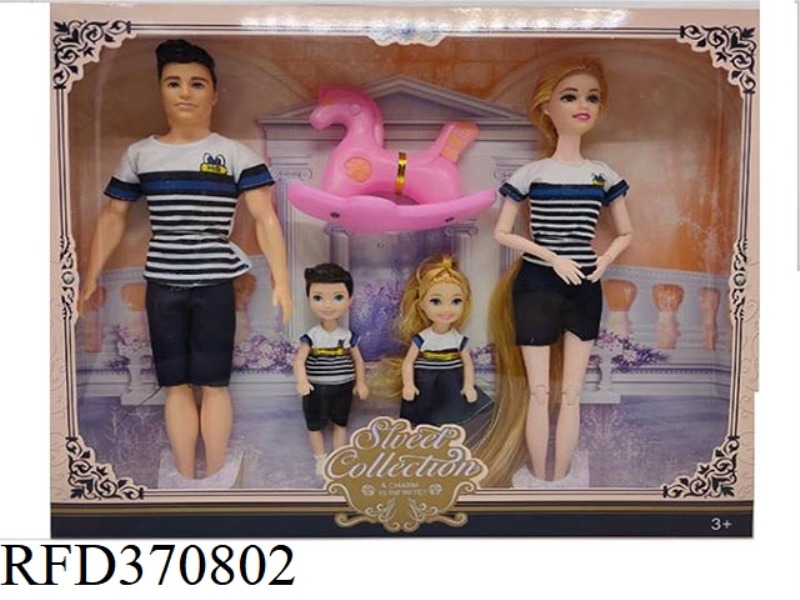11.5-INCH 9-JOINT FAMILY OF FOUR BARBIE WITH ROCKING HORSE MAN