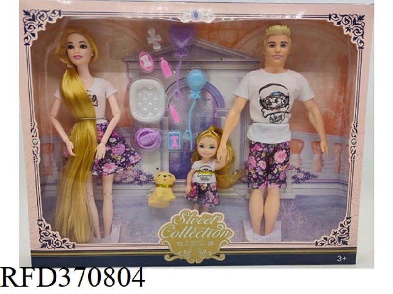 11.5-INCH 9-JOINT FAMILY OF THREE BARBIES WITH BALLOONS AND BLISTER PUPPIES FOR MEN