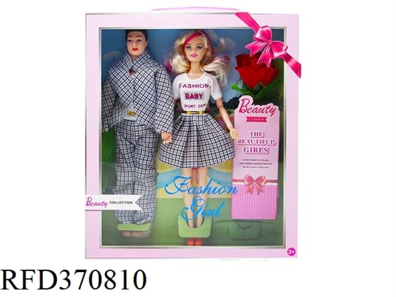 11.5 INCH SOLID BODY 11 JOINT PRINCESS BARBIE COUPLE COMBINATION WITH ROSE