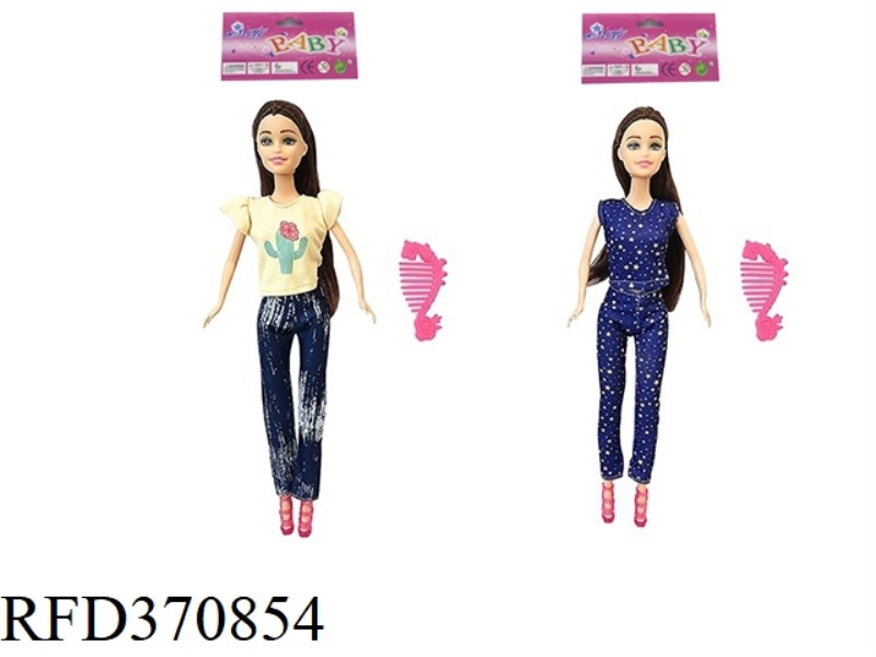 11.5 INCH SOLID LIVING HAND FASHION CASUAL WEAR PRINCESS BARBIE WITH COMB TWO MIXED OUTFITS