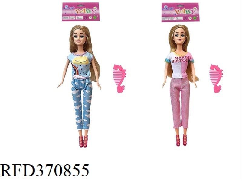 11.5 INCH SOLID LIVING HAND FASHION CASUAL WEAR PRINCESS BARBIE WITH COMB TWO MIXED OUTFITS