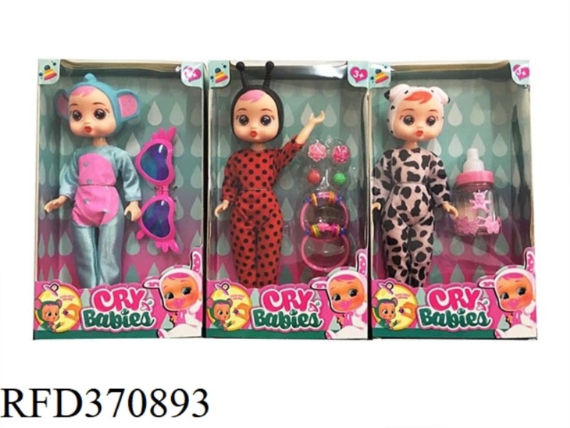 9 INCH SOLID BODY CRYING DOLL WITH 3 ACCESSORIES