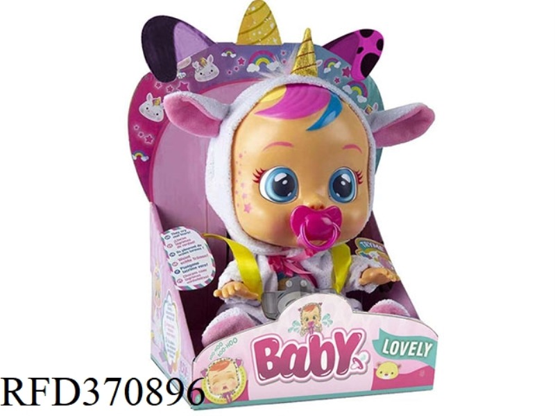 UNICORN 14-INCH VINYL CRYING DOLL WITH 4 MUSIC DAD.MOTHER.ANGRY.CRY DOLL WITH PACIFIER WITH TEARING