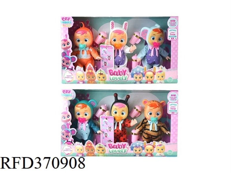 6-INCH VINYL UNICORN CRYING DOLL WITH TEARING FUNCTION WITH MILK BOTTLE, PACIFIER, SCARF 6 ASSORTED