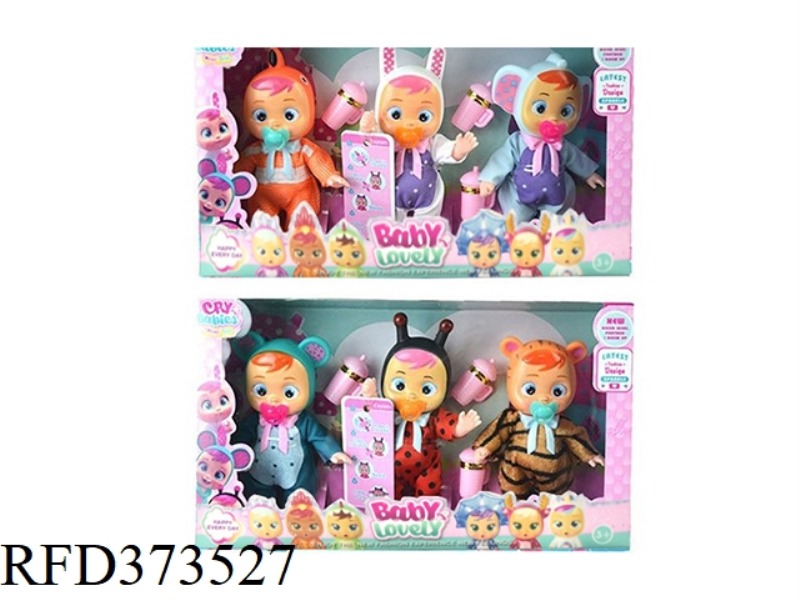 6-INCH VINYL UNICORN CRYING DOLL WITH TEARING FUNCTION WITH MILK BOTTLE, PACIFIER, SCARF 6 ASSORTED