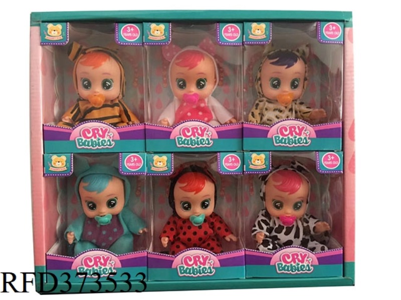 6-INCH VINYL CRYING DOLL WITH TEARING FUNCTION, 6 TYPES OF MIXED PACIFIERS, 6PCS MIXED