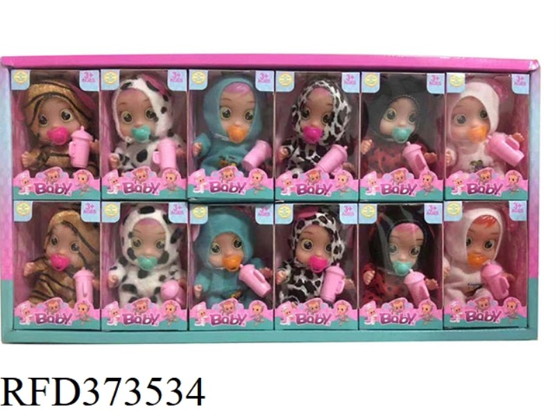6-INCH VINYL CRYING DOLL WITH TEARING FUNCTION, PACIFIER AND BABY BOTTLE, 6 TYPES OF MIXED 12PCS MIX