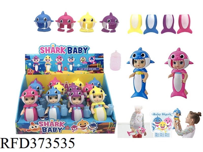 6-INCH SOLID BABY SHARK BABYALIVE WITH FEEDING BOTTLE. DOLLS WITH DRINKING WATER TO PULL URINE FUNCT