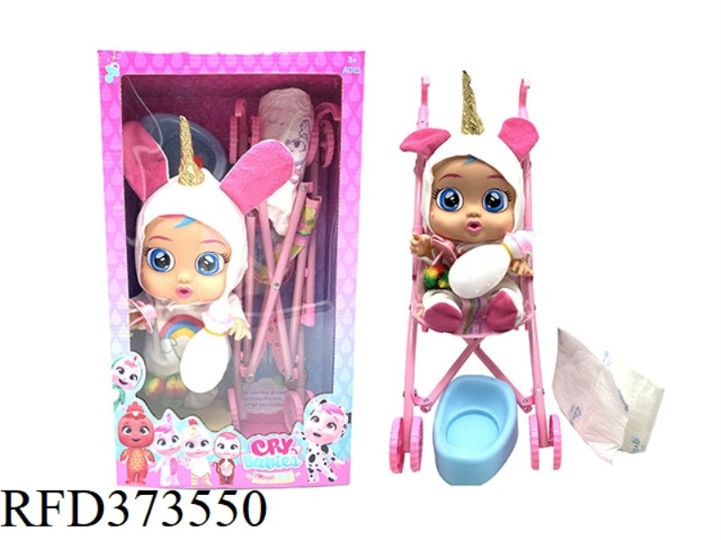 THE 14-INCH VINYL CRYING DOLL CAN DRINK WATER AND SHED TEARS WITH FOUR-TONE MUSIC UNICORN MODEL WITH