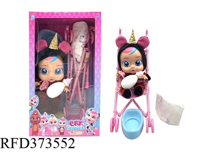 THE 14-INCH VINYL CRYING DOLL CAN DRINK WATER AND REALLY SHED TEARS. WITH FOUR-TONE MUSIC, UNICORN L