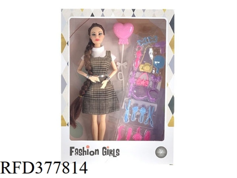 11.5-INCH 9-JOINT REAL WEDDING DRESS WITH BIG BRAID BARBIE WITH BALLOONS, DRESSING AND OTHER BLISTER